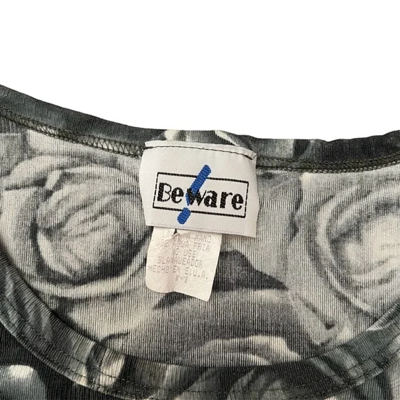 Vintage 90s Y2K Beware Gray Rose Floral Printed Top - Picture 3 of 4